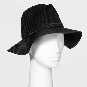 Shade & Shore Packable Straw Panama Hat Black Wide Brim NWT